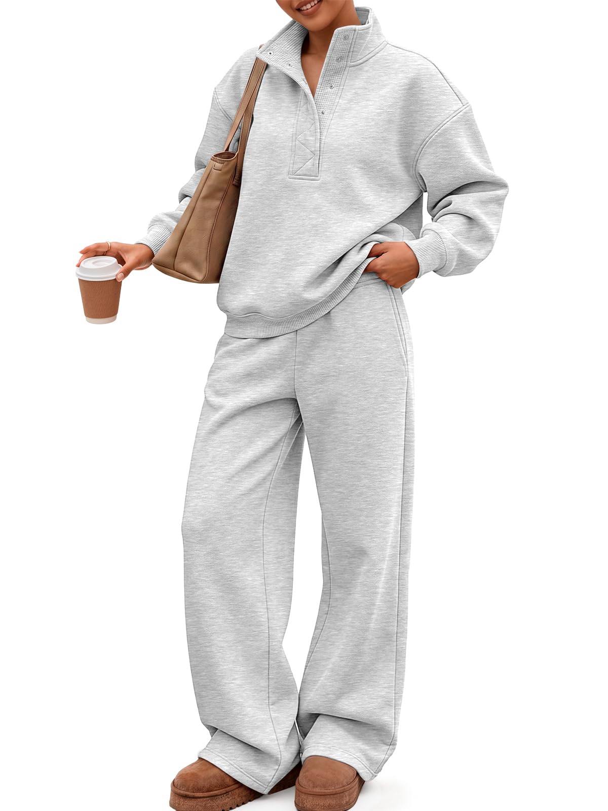 Trendy Queen Women's 2 Piece Oversized Sweatsuits Snap Button Mock Neck