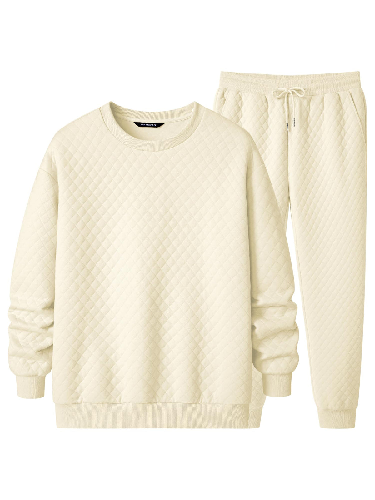 JMIERR Mens Quilted Sweatsuit Pullover and Jogger Pants Set