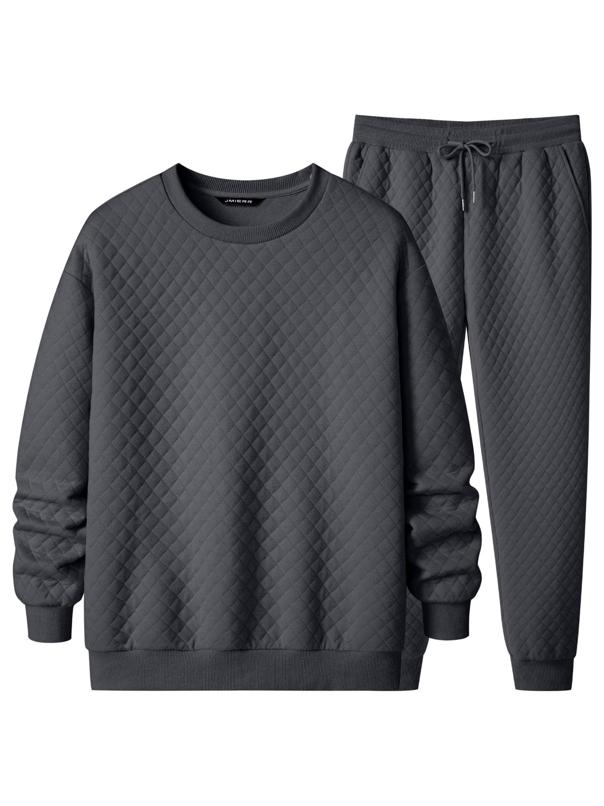 JMIERR Mens Quilted Sweatsuit Pullover and Jogger Pants Set