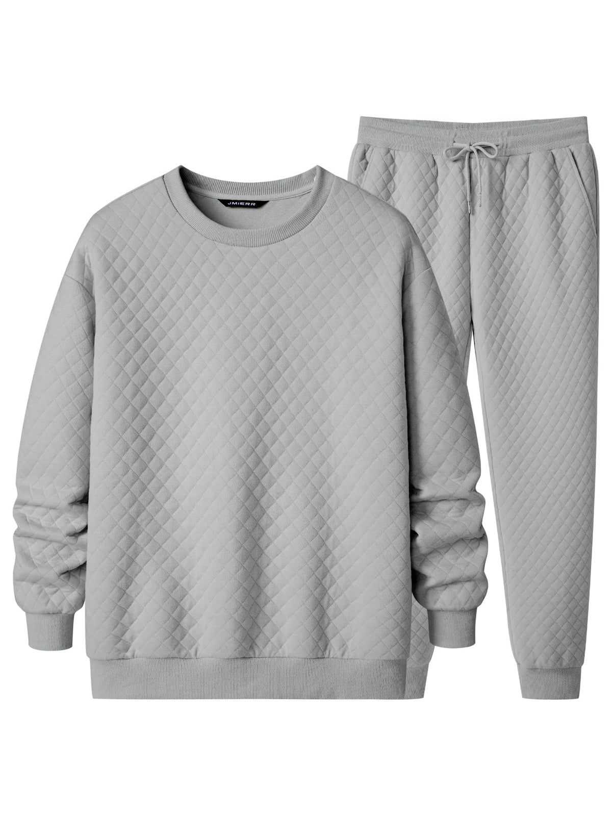 JMIERR Mens Quilted Sweatsuit Pullover and Jogger Pants Set