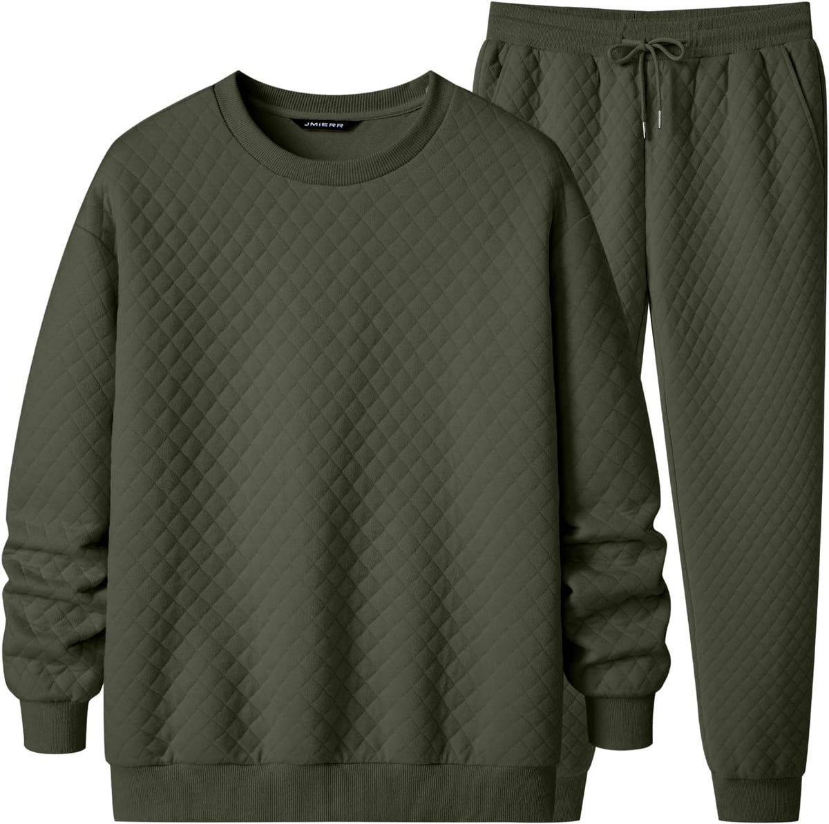 JMIERR Mens Quilted Sweatsuit Pullover and Jogger Pants Set