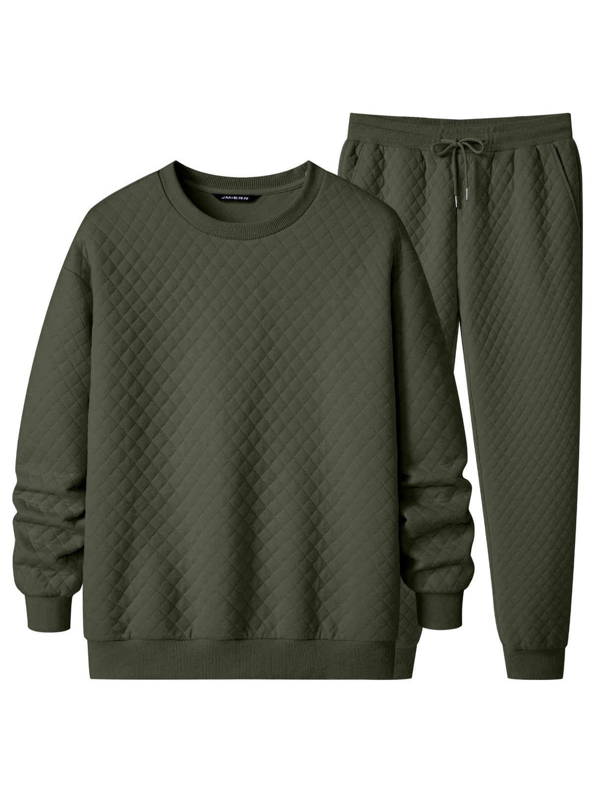 JMIERR Mens Quilted Sweatsuit Pullover and Jogger Pants Set