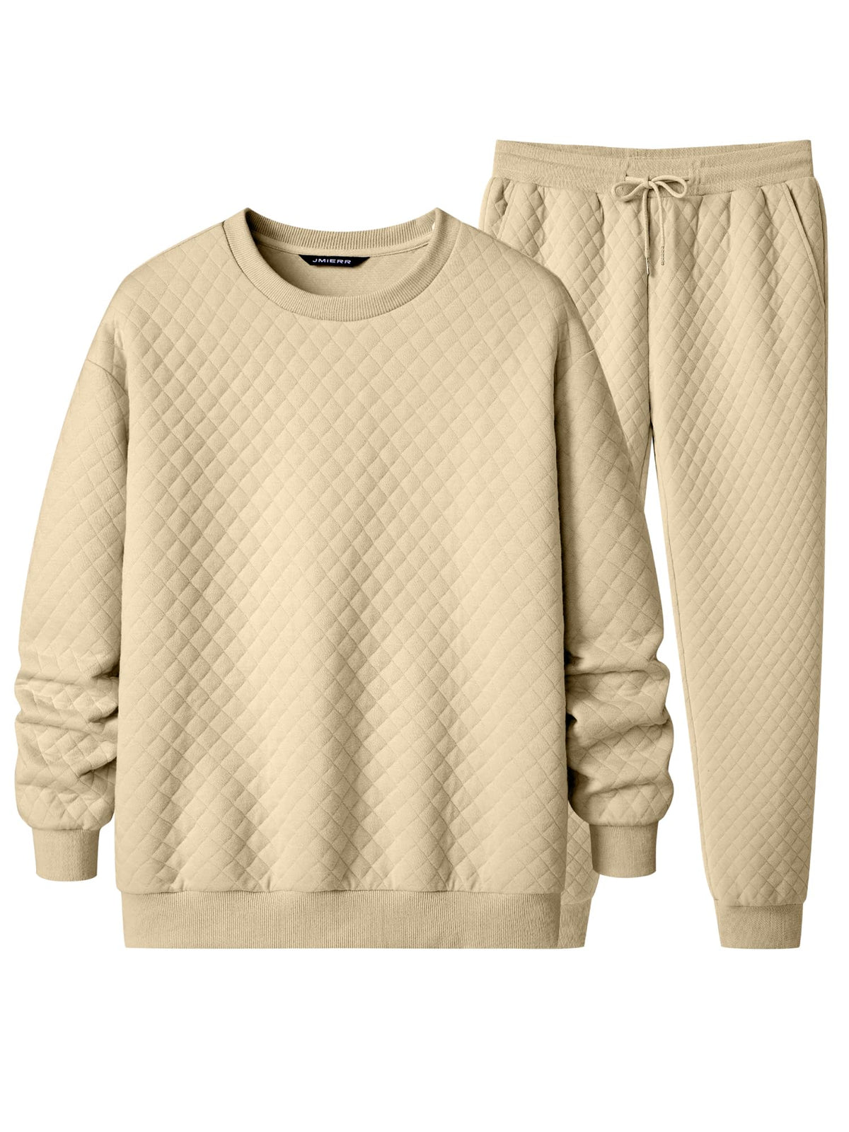 JMIERR Mens Quilted Sweatsuit Pullover and Jogger Pants Set